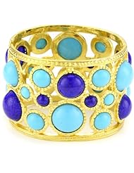 Kenneth Jay Lane Gold, Turquoise and Lapis Hinged Cuff Bracelet