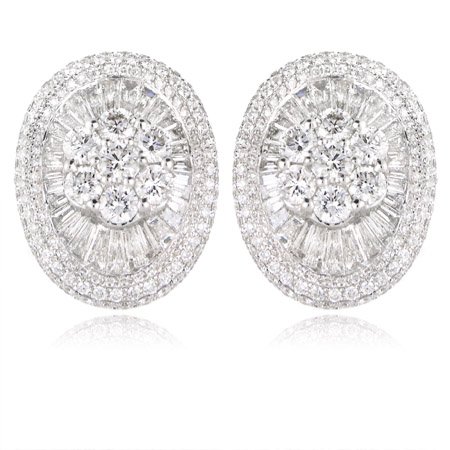 Diamond 18k White Gold Cluster Earrings