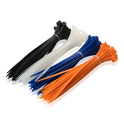 Cable Matters (Combo Pack) 200 Self-Locking 8-Inch Nylon Cable Ties in Black, White, Orange, Blue
