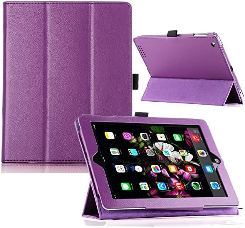 ULAK Thin Folio Magnetic Synthetic Leather Stand Case Smart Cover With Wake/sleep Function For Apple New iPad 4th With Retina Display/iPad 2/iPad 3 (Purple)
