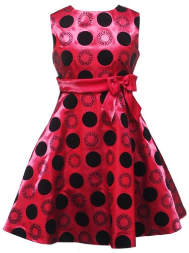Rare Editions Girls 7-16 Flocked Dot Dress, Red/Black, 8