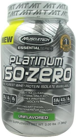 MuscleTech Platinum ISO Zero, The Purest Whey Protein Isolate Available, Unflavoured, 3.0 lbs (1.36kg) by Muscletech Essential Series