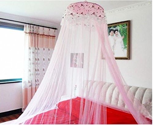 Pink Round Lace Curtain Dome Bed Canopy Netting Princess Mosquito Net