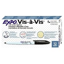 Expo Vis-A-Vis Wet-Erase Markers, 12 Black Markers (16001)