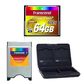 TRANSCEND Compact Flash Memory Card 600x 64GB with CF Adapter and CF Card Case