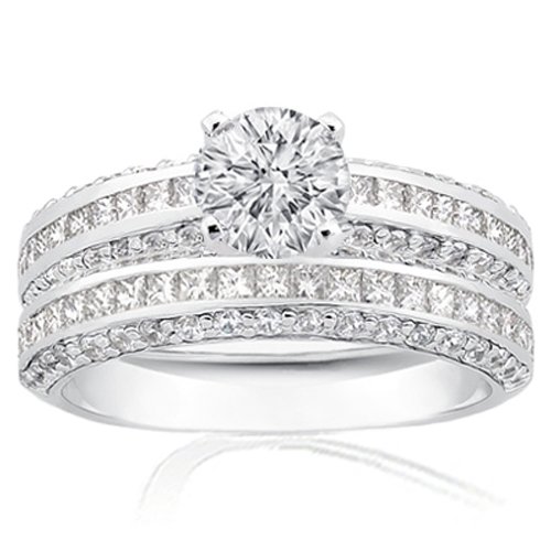 2.50 Ct Round Diamond Bridal Rings Pave-Set 14K EGL SI1