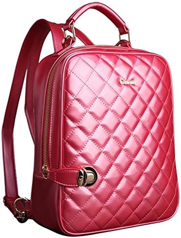 Deer Mum 2014 New Fashion Girl Shiny Pu Leather Lattice Backpack (pink)