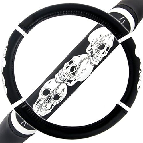 White Skull Pattern Steering Wheel Cover 14.5" to 15.5"