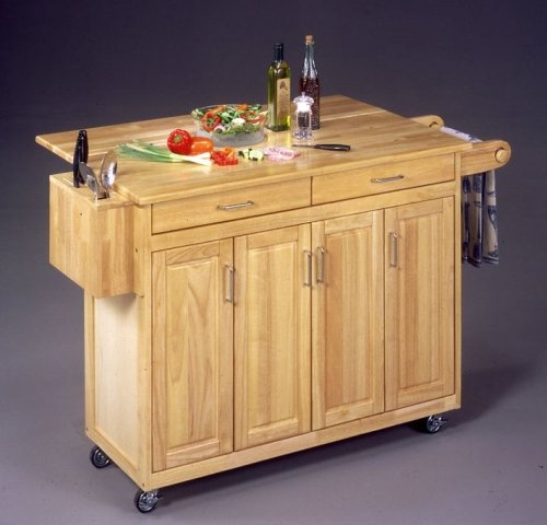 Wood Top Natural Kitchen Cart with Breakfast Bar