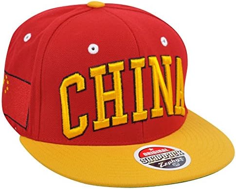 Zephyr China Country Flag Super Star Adjustable Snap Back Two Tone Red Hat Cap