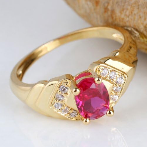 Sterling Silver Yellow Gold Plated Oval-Shape Created Red Ruby Ring Size 9