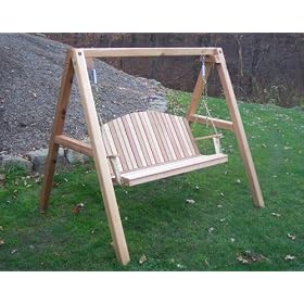 6' Red Cedar Blue Mountain Fanback Porch Swing w Stand by The Cedar Store