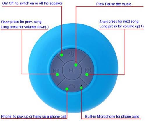 AnNengJing®Audio Mini Ultra Portable Waterproof Bluetooth Wireless Stereo Speakers with Suction Cup for Showers, Bathroom, Pool, Boat, Car, Beach, Outdoor etc. | For All Devices with Bluetooth Capability + Siri Compatible - 6 Hours Playtime / with Built-in Mic for use as a Powerful Handsfree Speakerphone