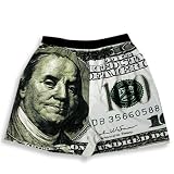 Fun Boxer - Mens 'Ben Franklin Dollar Bill' Cotton Boxer Shorts, Green, White