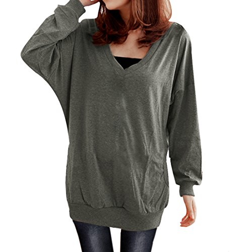 Allegra K Ladies V Neck T Shirt Batwing Casual Tops Loose Hoodies Blouses