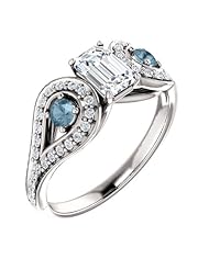 14K White Gold Emerald Cut White and Blue Diamond Ring -- LIFETIME WARRANTY