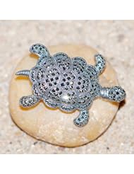 Sterling Silver Marcasite Gemstone New Fashion Females Tortoise Style Brooch Jewelry