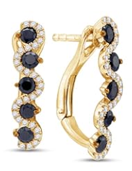10K Yellow Gold Round Brilliant Cut Black and White Diamond - Prong Set Round Circle Hoop Earrings - (.95 cttw.)
