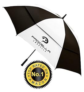 Procella Golf Umbrella 62-inch Large Windproof Auto Open Rain & Wind Resistant (Black and White)