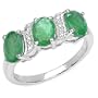 2.55 Carat Genuine Emerald Ovals Silver Ring