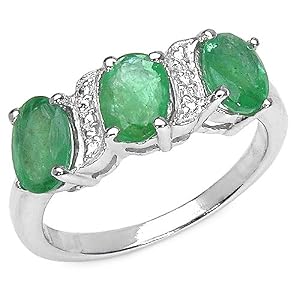 Buy 2.55 Carat Genuine Emerald Ovals Silver Ring by JewelzDirect