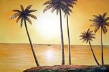 Beachside Palm Trees Under Golden Sunset Oil Painting 24 x 36 inches