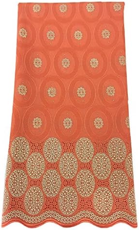 5 yds 100% Cotton Premium African Voile Lace Fabric for Women Wedding, Fashion Dress, Party, Aso-Ebi (CORAL)