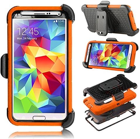 S5 Case , Galaxy S5 Case, I9600 Case, Yyue Ultra Shock&amp;drop-proof Amy-grade Protective Hard Defender Case and Three Layer Hard Shell Cover Holster with 360 Degree Rotating Ring Bracket Protective Case for Samsung Galaxy S5 I9600 -- TPU Rubber &amp; Silicone Case with Stand &amp; Clip for Samsung Galaxy S5 I9600--orange