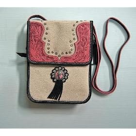 Western pink cowgirl LEATHER flap HIP purse BAG NWT