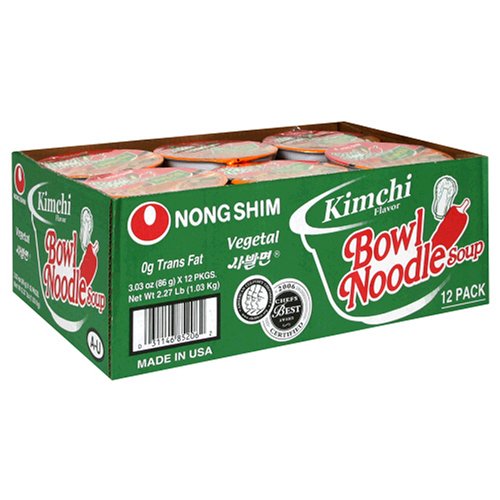 Nong Shim Bowl Noodle, Kimchi, 3.03-Ounce Packages, 12-Count (Pack of 2)