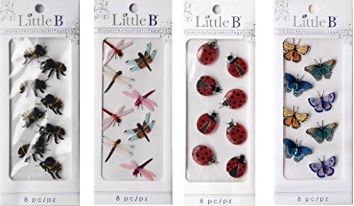 Little B Bugs And Insects Adhesive Stickers Scrapbooking Embellishment Set - Includes One of Each Bumble Bees, Butterflies, Ladybugs, Dragonflys - Bundle of 4 Packages