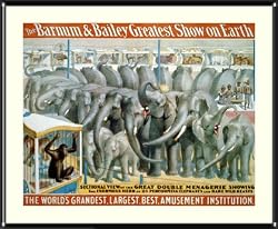 Circus Poster Barnum & Bailey Elephants - Charming approx. 22"x26" Framed and Matted - 7/8" Rounded, Shiny, Black Metal Frame - Photographic Print from the Library of Congress Collection