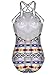 Blooming Jelly Women's One Piece High Cut Halter Backless Criss Cross Monokini Tropical Tribal Print Swimsuit(M) Multicoloured