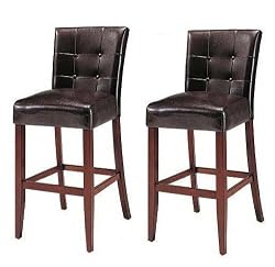 Set Of 2 Counter Height 24" Parsons Stools With Brown Finish Solid Wood Legs