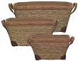 Country Cotton Lined Rush Rectangle Baskets w/ Tweed Edge Set/3 Lg=21"x15"x10"