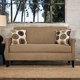 angelo:HOME HAR-S64-WLC82A Harlow Sofa La Crema Linen Tan With Caf? Brown and Cream Floral Pillows