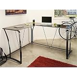 Lucido Collection Black Glass L-shaped Corner Computer Desk