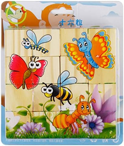 Rollbear Insect Wooden 16 pcs Cube Puzzle Blocks Best Blocks for 2 3 4 Years Old Toddlers Kids