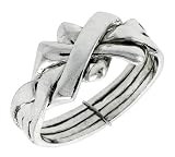 Sterling Silver 4-Piece Woven Braided Design Puzzle Ring Band, 7/16 in. (11mm) wide, size 7