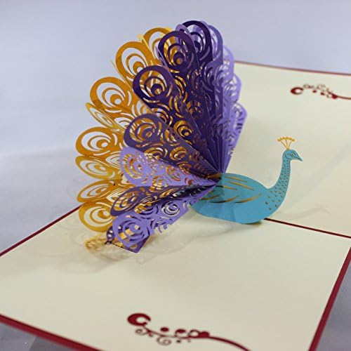 (2) 3D Pop Up Peacock Greeting Cards. Pack of 2 Beautiful Thank You, Gift, Love, Valentine, Invitation, Baby, Wedding etc. Intricately Cut and Hand Assembled. Ships Quickly from New York.