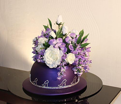 Purple Hat Vase with Swarovski Crystal Shoes Headband &amp; White and Purple Silk Flowers by PopArtBalloons