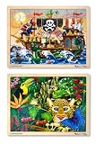 Melissa & Doug Deluxe Wooden 48- Piece Jigsaw Puzzle Bundle (2 Puzzles)