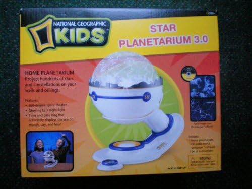 Star Planetarium 3.0 -- Home Planetarium Projects Hundreds of Stars and Constellations on Your Walls and Ceilings -- National Geographic Kids -- Features 360 degree space theater, glowing LED night light, time and date ring that accurately displays the season, month, day, and hour