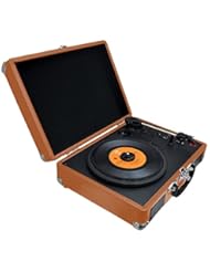 Speakers: PYLE PVTTBT6BR Bluetooth Classic Vintage Style Vinyl Player Turntable, Vinyl-To-MP3 Record, Rechargeable Battery - Sound Around