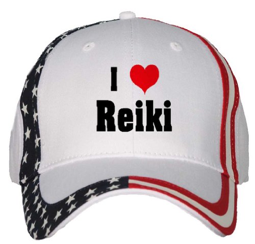 I Love/Heart Reiki USA Flag Hat / Baseball Cap