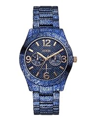 GUESS Womens U0288L1 Dazzling Blue Denim Hi-Shine Sport Watch