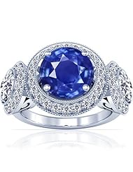 18K White Gold Round Cut Blue Sapphire Ring With Sidestones (GIA Certificate)