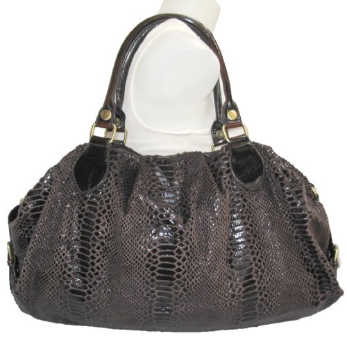 Large Brown Snake-skin Lk Satchel Handbag