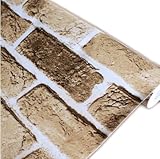 【DIY壁紙シール】 レンガ かんたん貼付シールタイプ 45cm×10m リフォーム ウォールステッカー 防水 ブラウン【TMS-NET貼方説明書付】 …