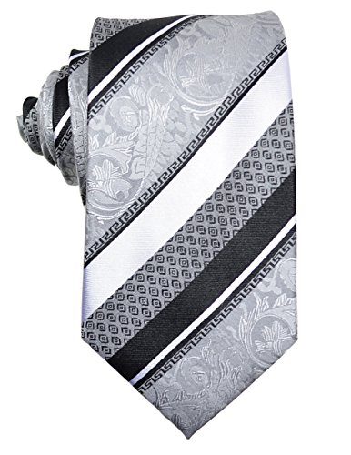 Silver and Black Silk Tie and Pocket Square . Paul Malone Red Line